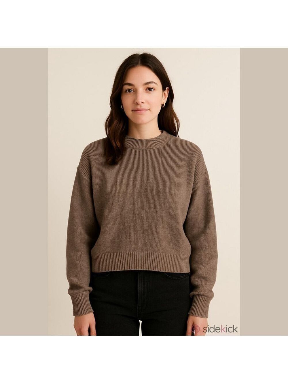Pink Rose Taupe Ribbed Crew Neck Sweater Size Small
